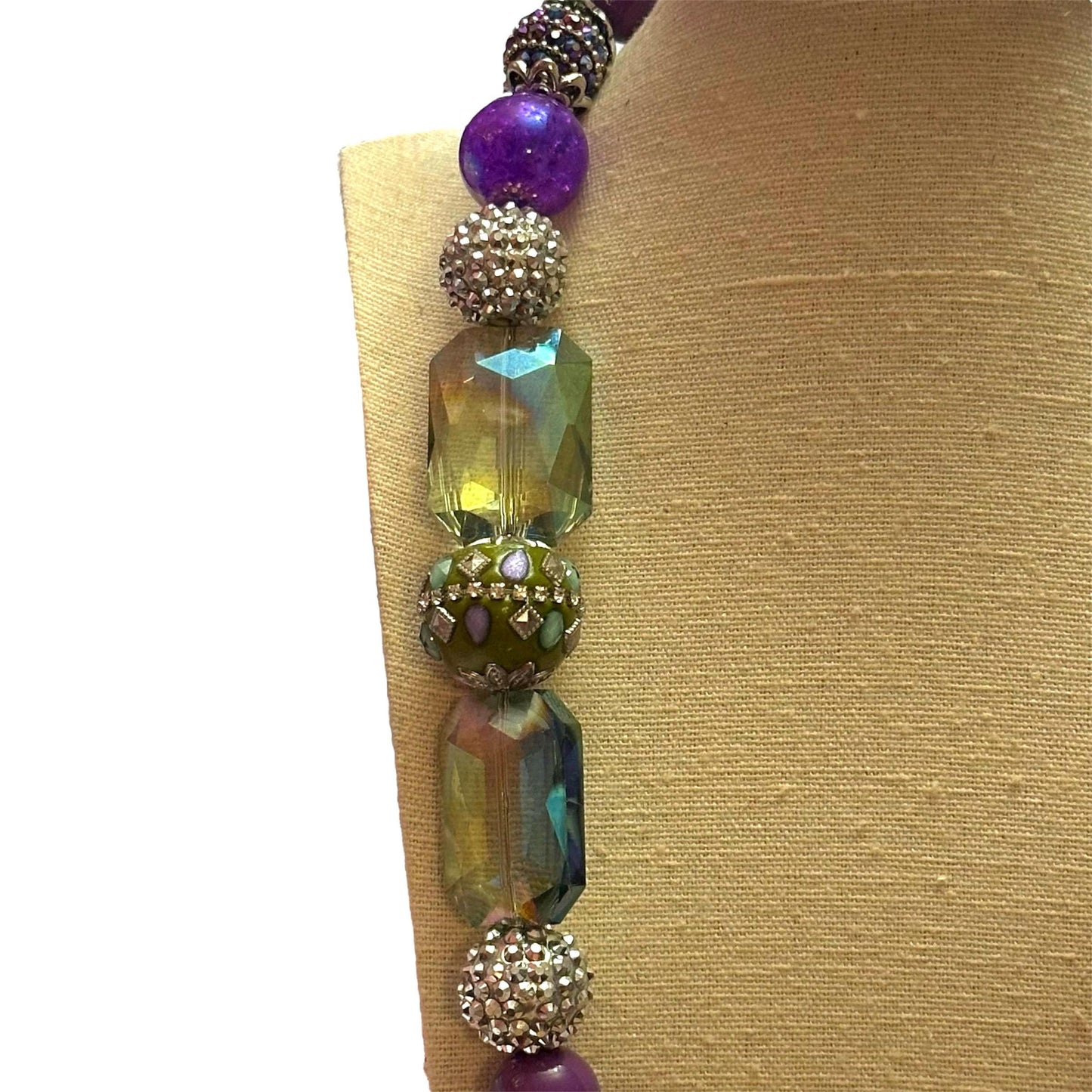 Handmade Purple Crystal Beaded Statement Necklace – Chunky Long Jewelry Gift for Her