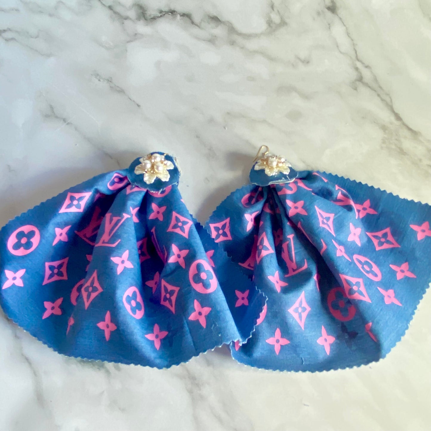 Handmade Earrings, Denim Earrings, Fabric Earrings, Pearl Embellished Earrings, Trendy Earrings, Pearl Earrings, Fashion Earrings, Stylish