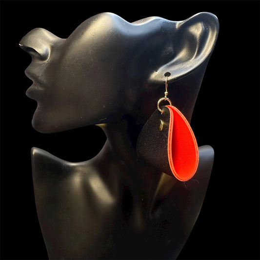 Black and Red Statement Faux Leather Earrings: Unique Dangle Jewelry