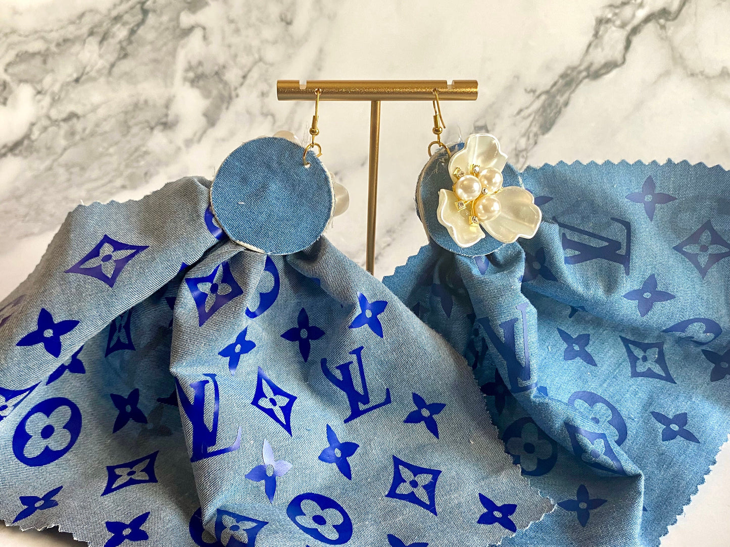 Handmade Earrings, Denim Earrings, Fabric Earrings, Pearl Embellished Earrings, Trendy Earrings, Pearl Earrings, Fashion Earrings, Stylish