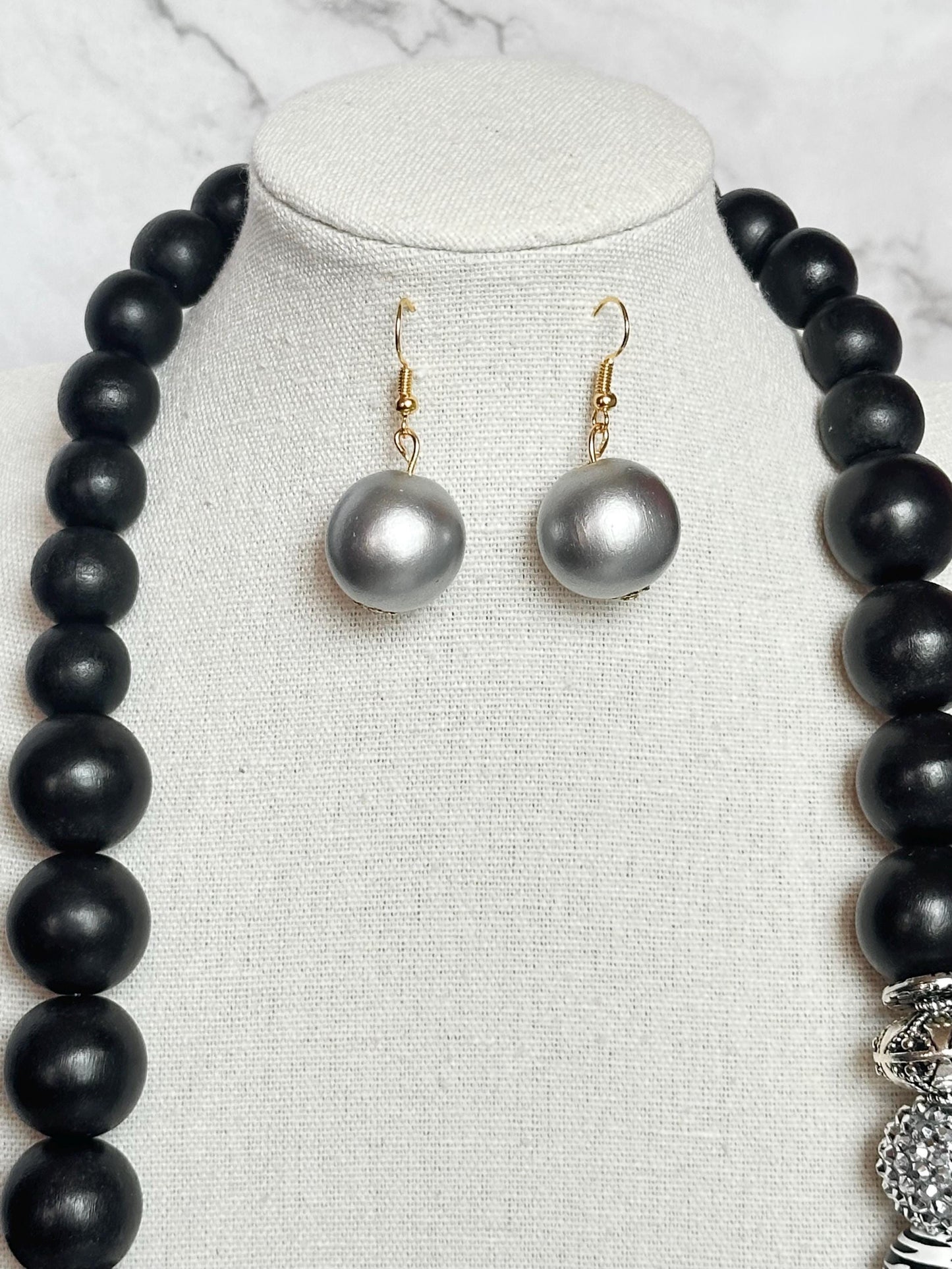 Wood Statement Necklace Black Gold Beaded Necklace Fashionable Chunky Long Multi Strand Necklace Gift For Her Handmade Jewelry Necklace Set