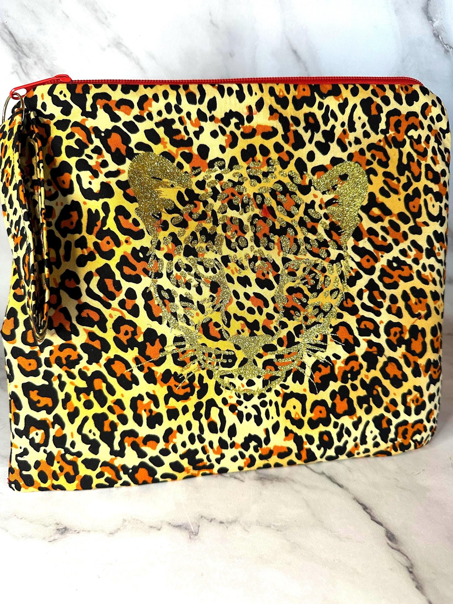 Leopard Makeup Bag,Animal Print, Oversized Clutch, Makeup Bag Makeup Pouch, Travel Bag Clutch, Wristlet, Gift for Her, Christmas Gift