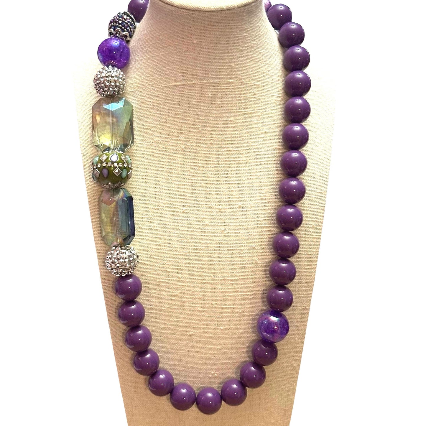 Handmade Purple Crystal Beaded Statement Necklace – Chunky Long Jewelry Gift for Her