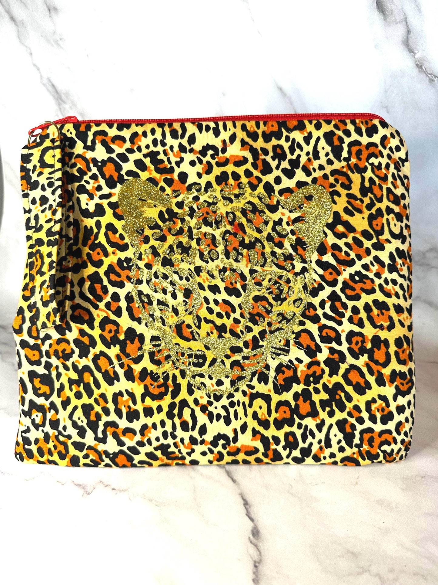 Leopard Makeup Bag,Animal Print, Oversized Clutch, Makeup Bag Makeup Pouch, Travel Bag Clutch, Wristlet, Gift for Her, Christmas Gift