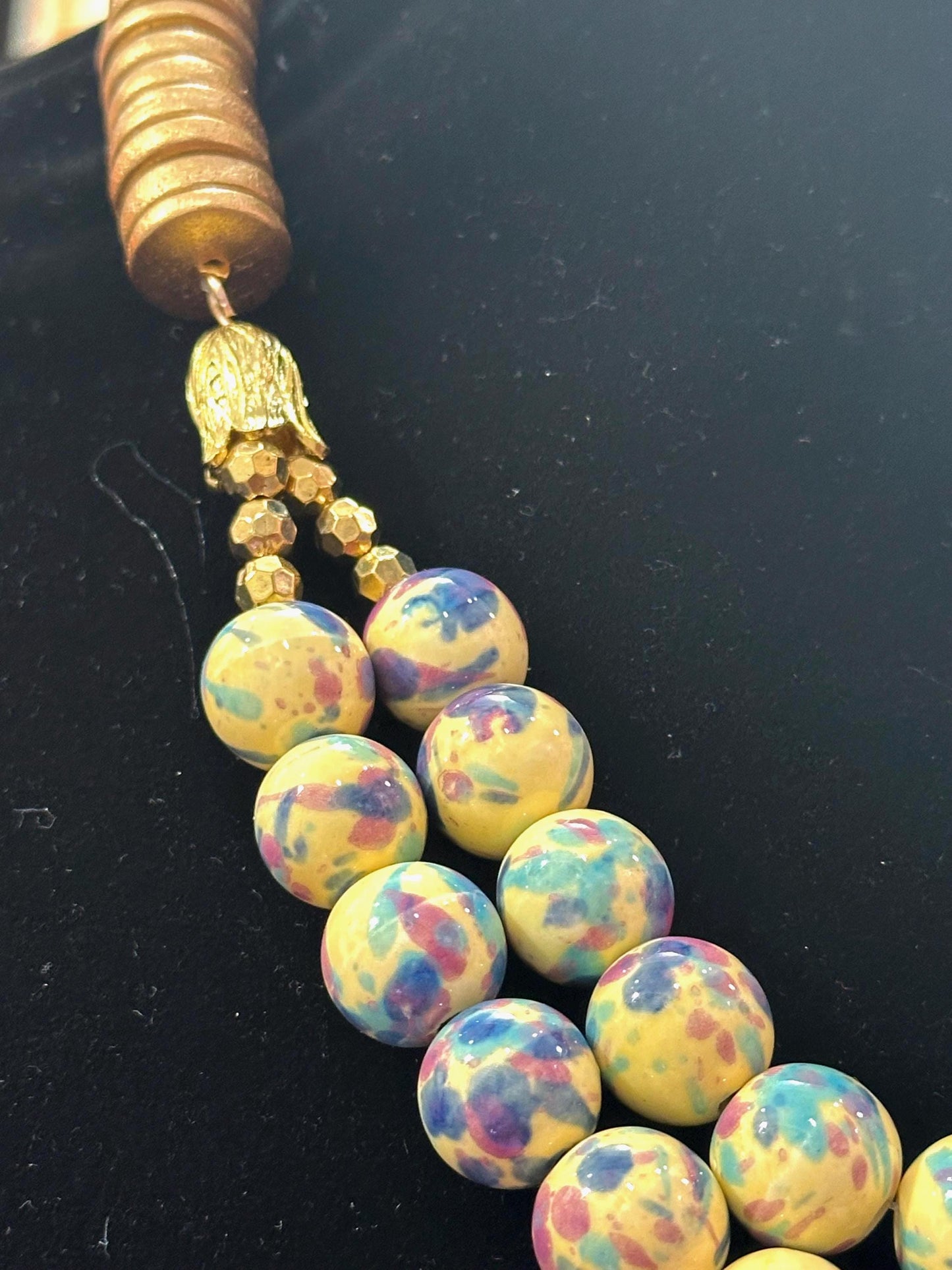 Ethnic Ceramic Bead Statement Necklace – Chunky Handmade Jewelry with Green Pendant – Bold Artistic Necklace – Tribal Neckwear by Risha