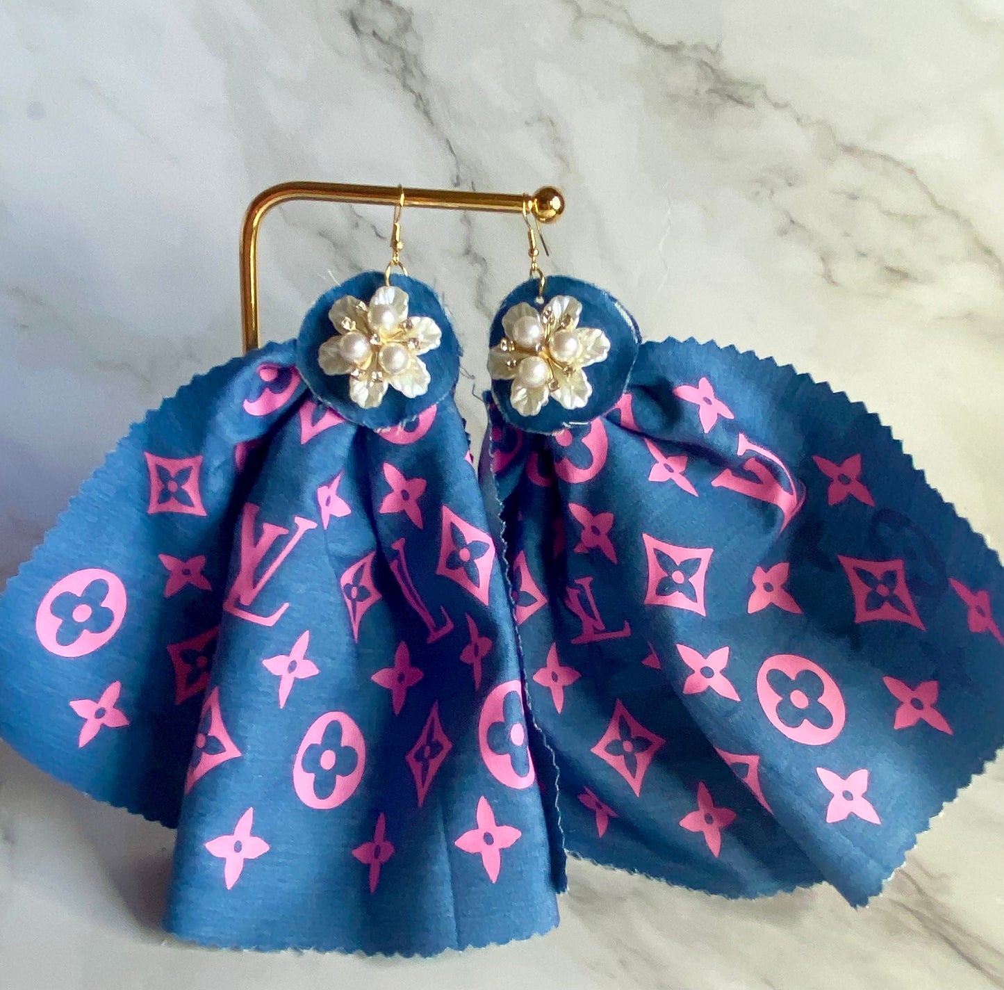 Handmade Earrings, Denim Earrings, Fabric Earrings, Pearl Embellished Earrings, Trendy Earrings, Pearl Earrings, Fashion Earrings, Stylish