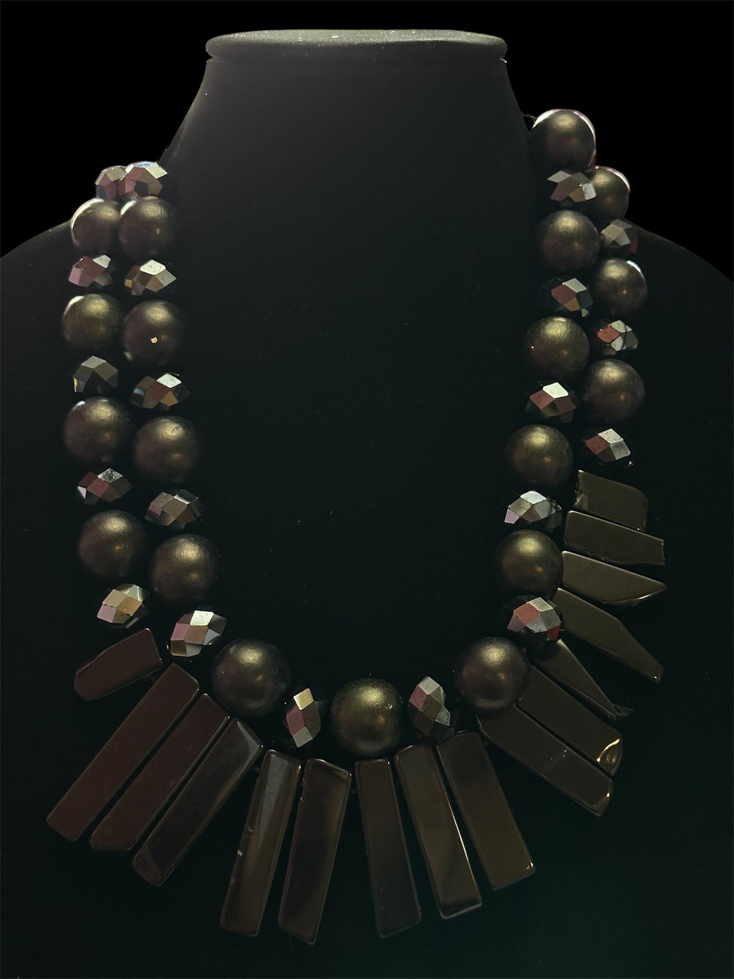 Chunky Layered Black Necklace Bold and Elegant Fashionable Chunky Long Necklace Gift For Her Handmade Jewelry Beaded Crystal Wood Statement
