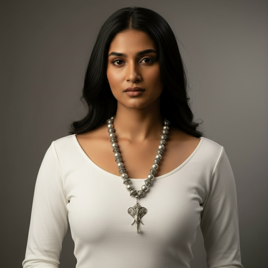 Silver Elephant Pendant Necklace: Tribal Fashion Jewelry