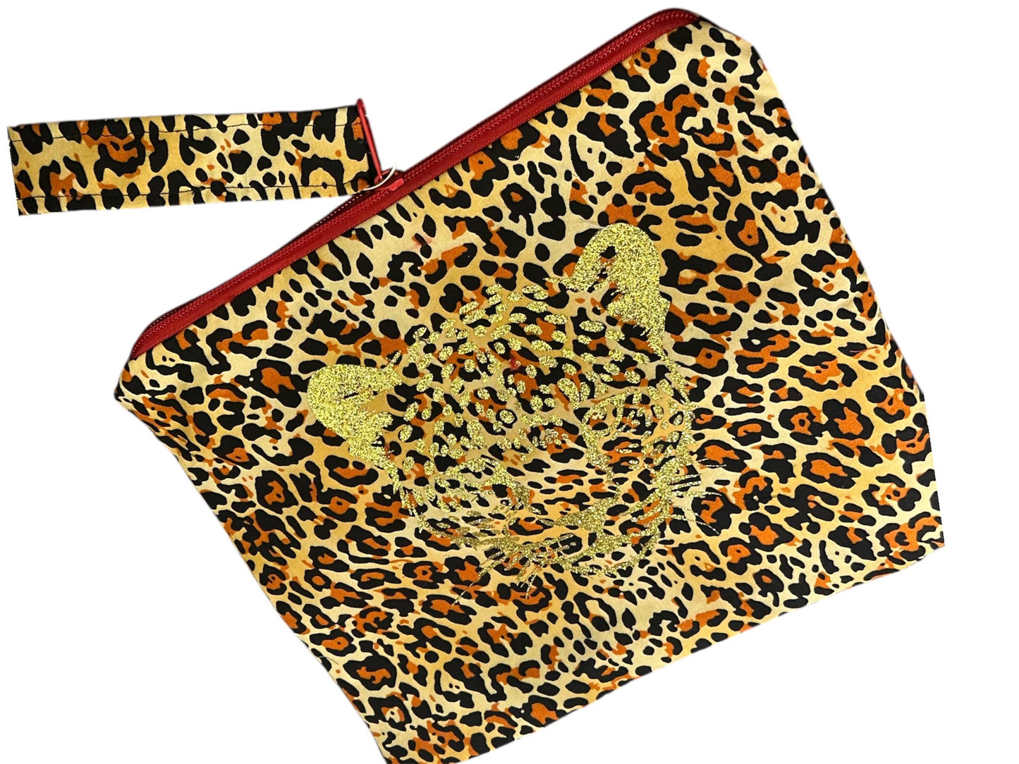 Leopard Makeup Bag,Animal Print, Oversized Clutch, Makeup Bag Makeup Pouch, Travel Bag Clutch, Wristlet, Gift for Her, Christmas Gift