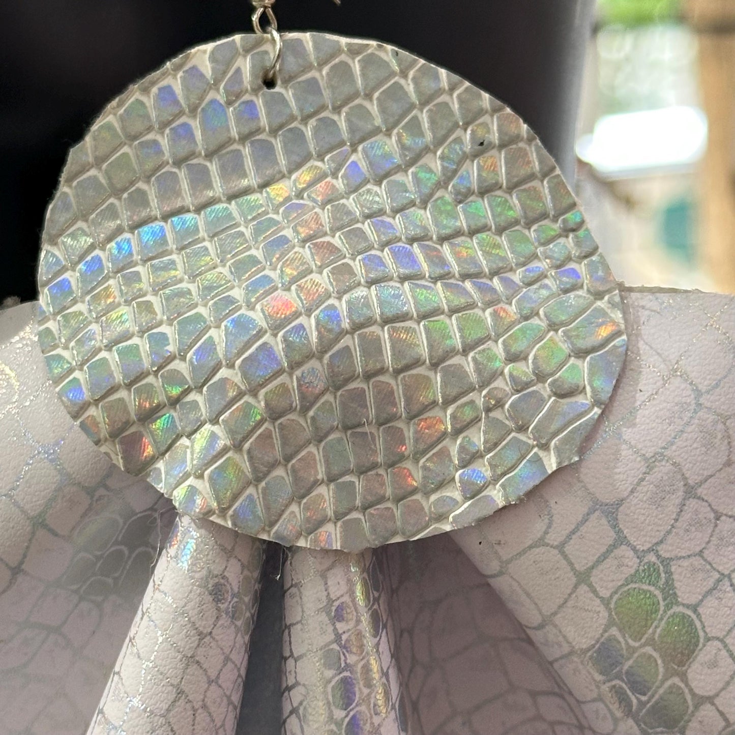 Snake Print White Leather Handmade Earrings Python Earrings Lightweight Statement Earrings Faux Ruffle Earrings Spring Summer Gift for Her