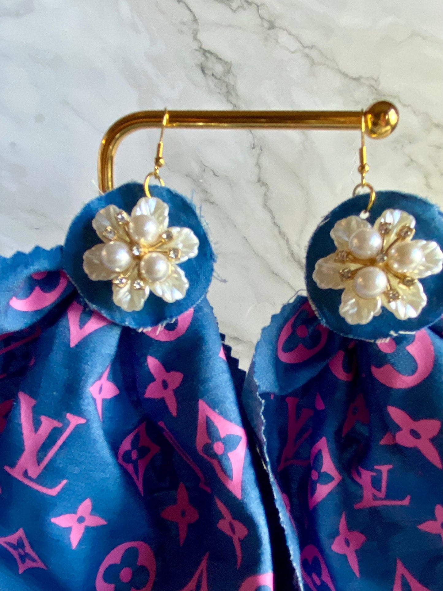 Handmade Earrings, Denim Earrings, Fabric Earrings, Pearl Embellished Earrings, Trendy Earrings, Pearl Earrings, Fashion Earrings, Stylish