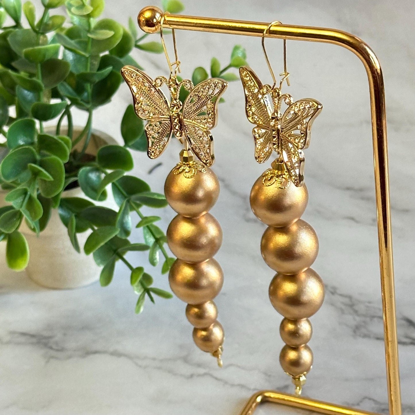 Gold Wood Dangle Earring, Earring Gift for Her, Unique Handmade Jewelry, Christmas Gift, Gift for Girlfriend, For Friend, For Mom, Statement