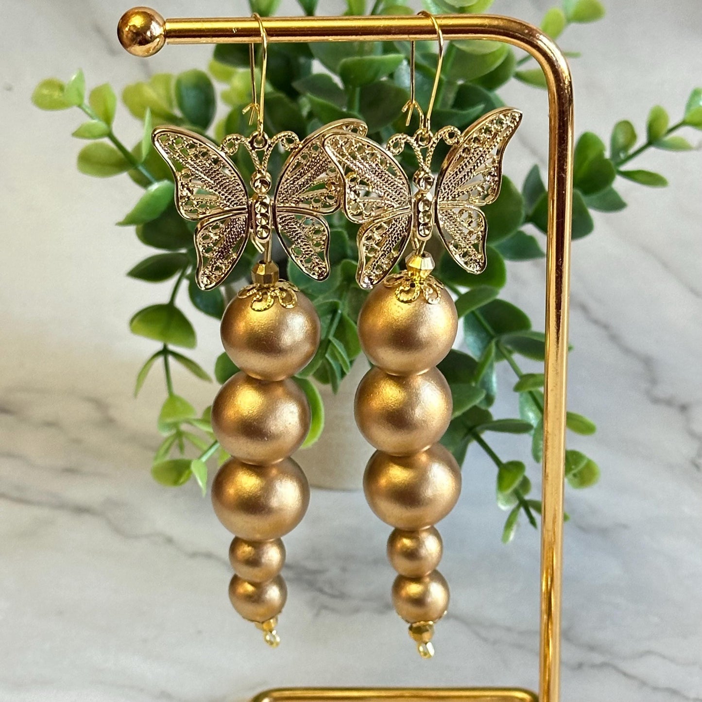 Gold Wood Dangle Earring, Earring Gift for Her, Unique Handmade Jewelry, Christmas Gift, Gift for Girlfriend, For Friend, For Mom, Statement