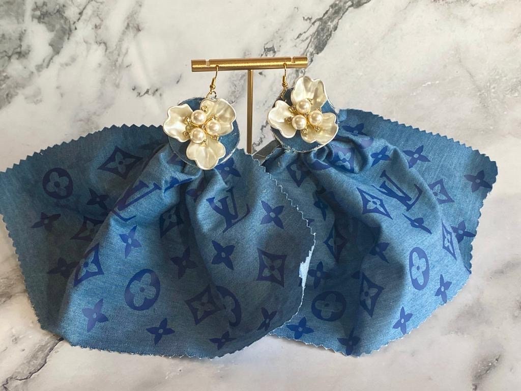 Handmade Earrings, Denim Earrings, Fabric Earrings, Pearl Embellished Earrings, Trendy Earrings, Pearl Earrings, Fashion Earrings, Stylish