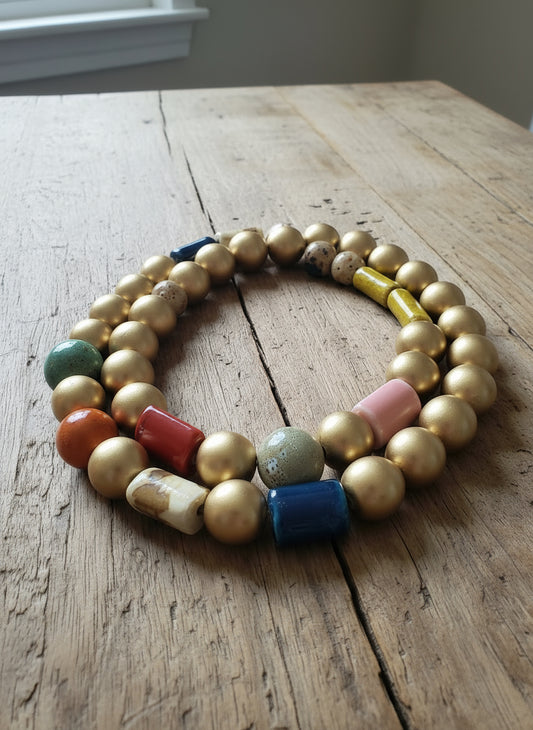 Colorful Chunky Gold and Ceramic Beaded Jewelry – Bold Boho Necklace