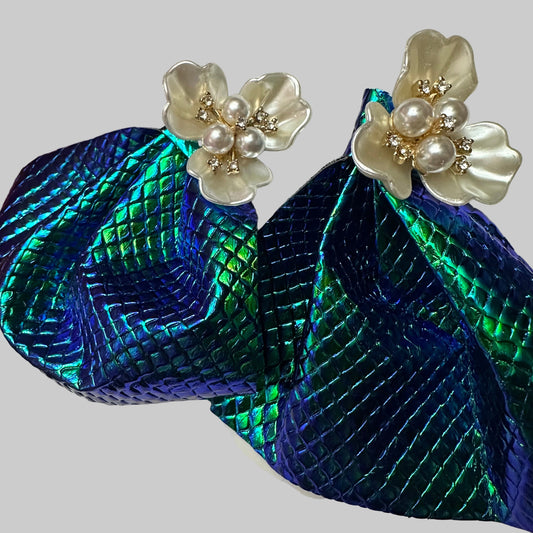 Blue Green Faux Leather Earrings: Metallic Dangle, Mermaid Jewelry