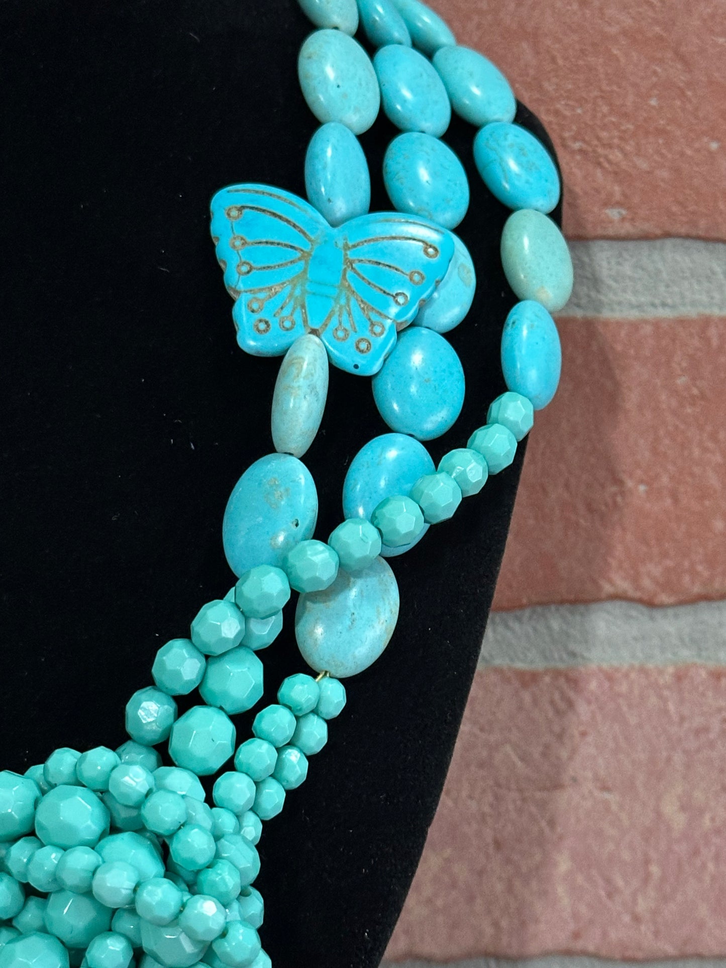 Blue Statement Necklace Blue Beaded Choker Necklace Fashionable Layered Multi Strand Necklace Gift For Her Handmade Jewelry