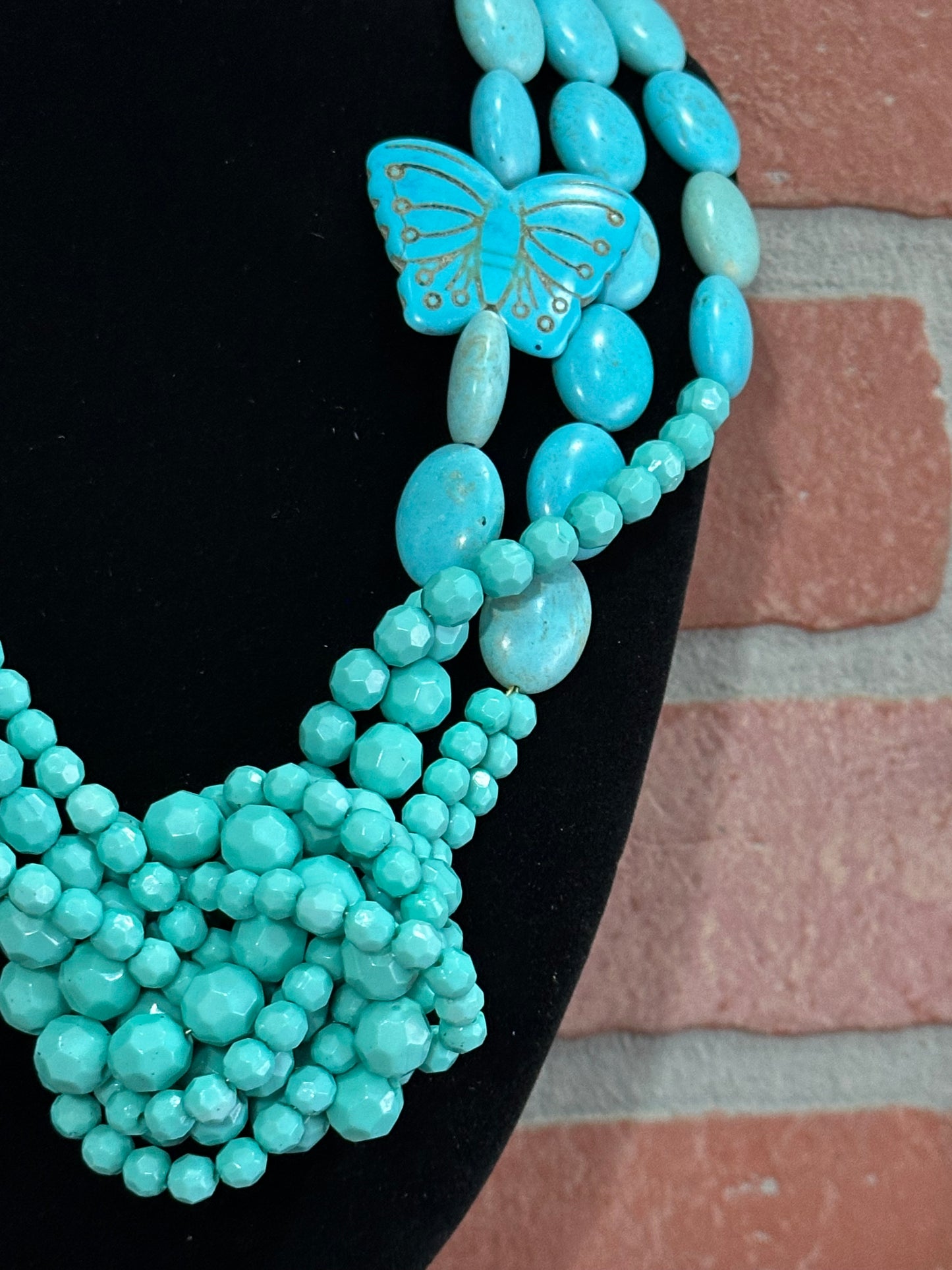 Blue Statement Necklace Blue Beaded Choker Necklace Fashionable Layered Multi Strand Necklace Gift For Her Handmade Jewelry
