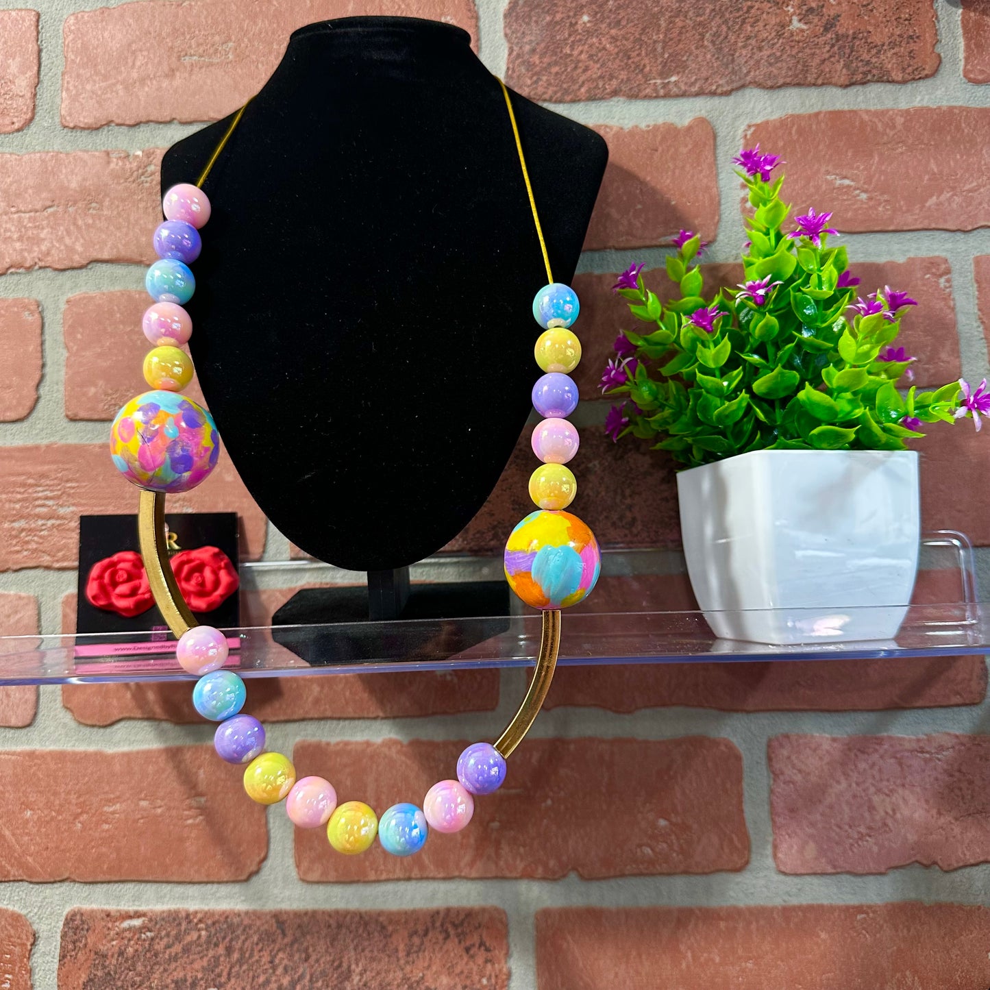 Handmade Colorful Clay Bead Necklace – Lightweight Statement Jewelry – Hand Painted, Bold, Artistic Necklace Made in NYC