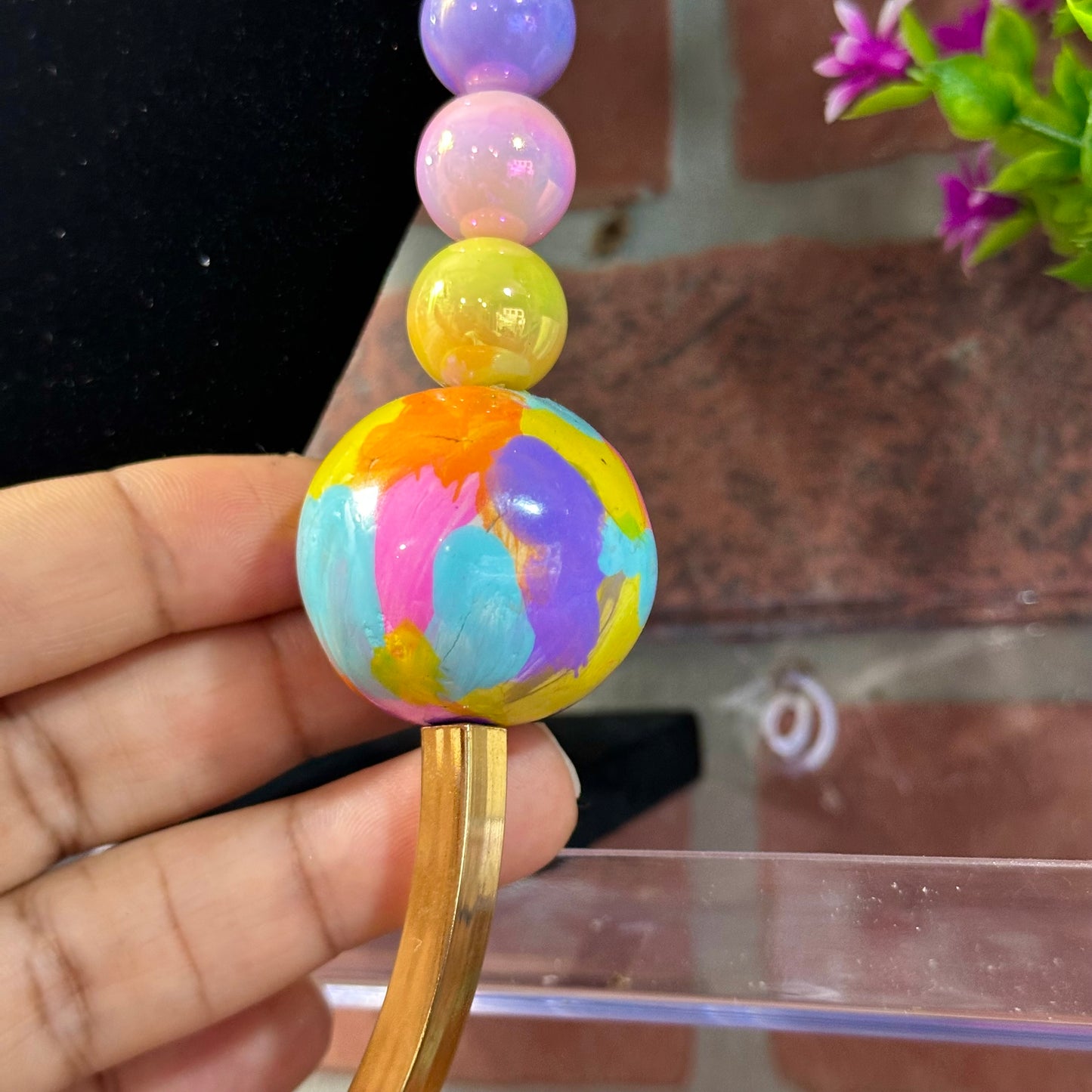 Handmade Colorful Clay Bead Necklace – Lightweight Statement Jewelry – Hand Painted, Bold, Artistic Necklace Made in NYC