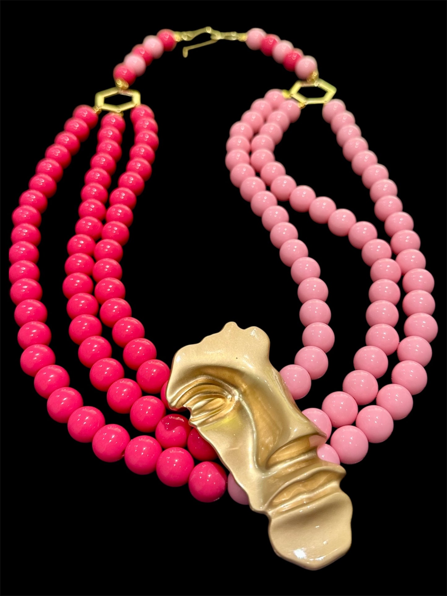 Bold Face Pendant Necklace – Handmade Pink & Fuchsia Beaded Statement Necklace – Art Jewelry – Unique Gift for Her – Designed by Risha