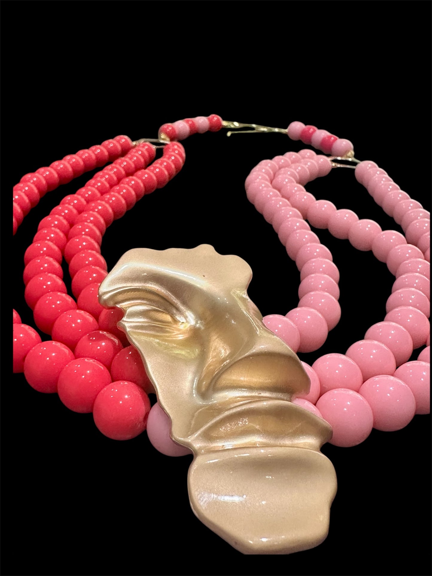 Bold Face Pendant Necklace – Handmade Pink & Fuchsia Beaded Statement Necklace – Art Jewelry – Unique Gift for Her – Designed by Risha
