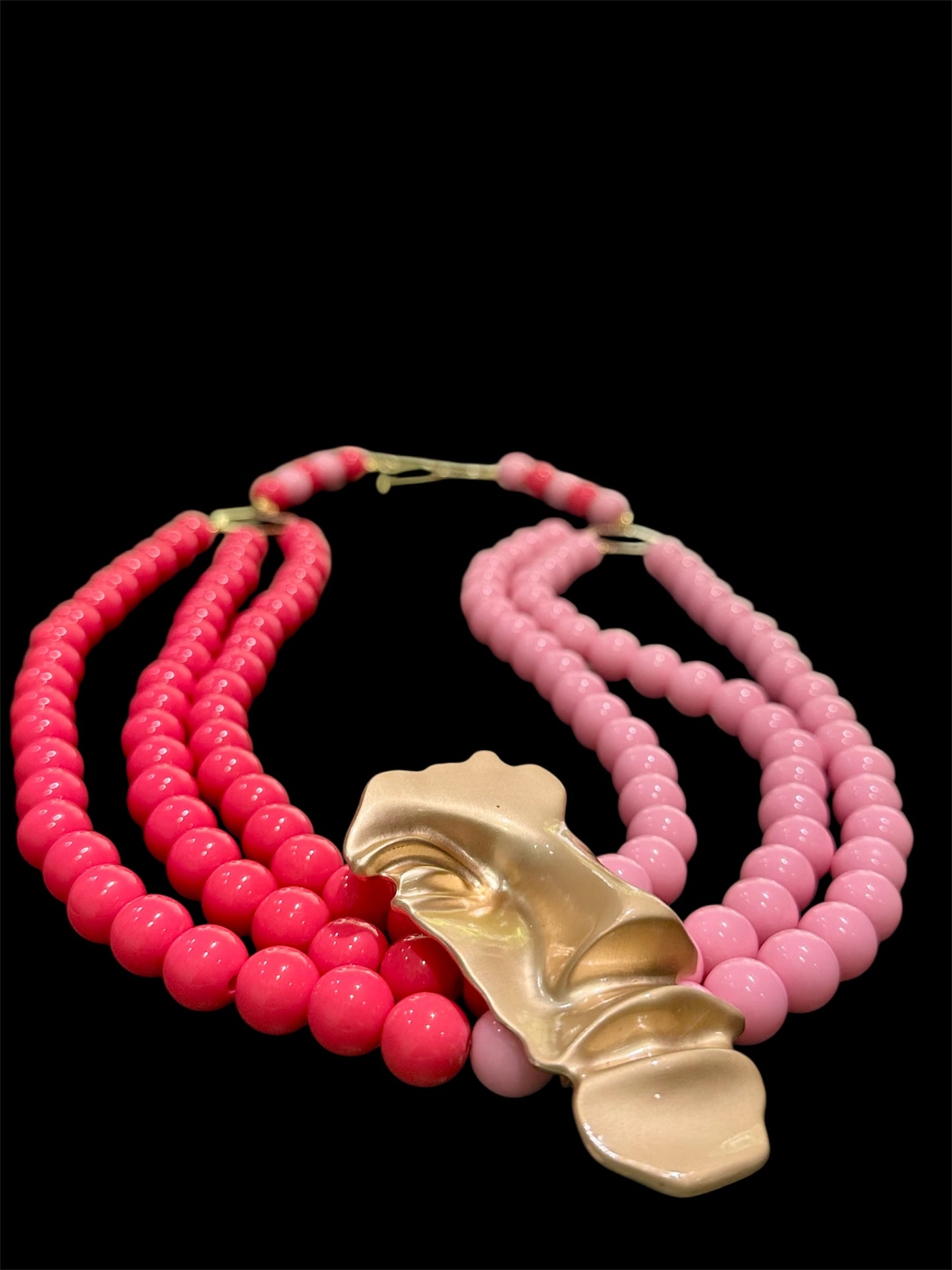 Bold Face Pendant Necklace – Handmade Pink & Fuchsia Beaded Statement Necklace – Art Jewelry – Unique Gift for Her – Designed by Risha