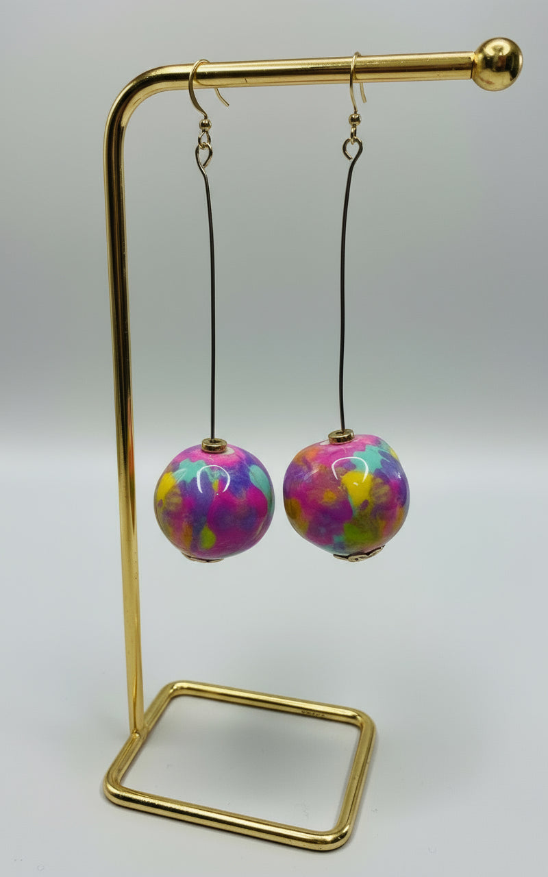 Tie Dye Statement Earrings: Lightweight Clay Colorful Jewelry