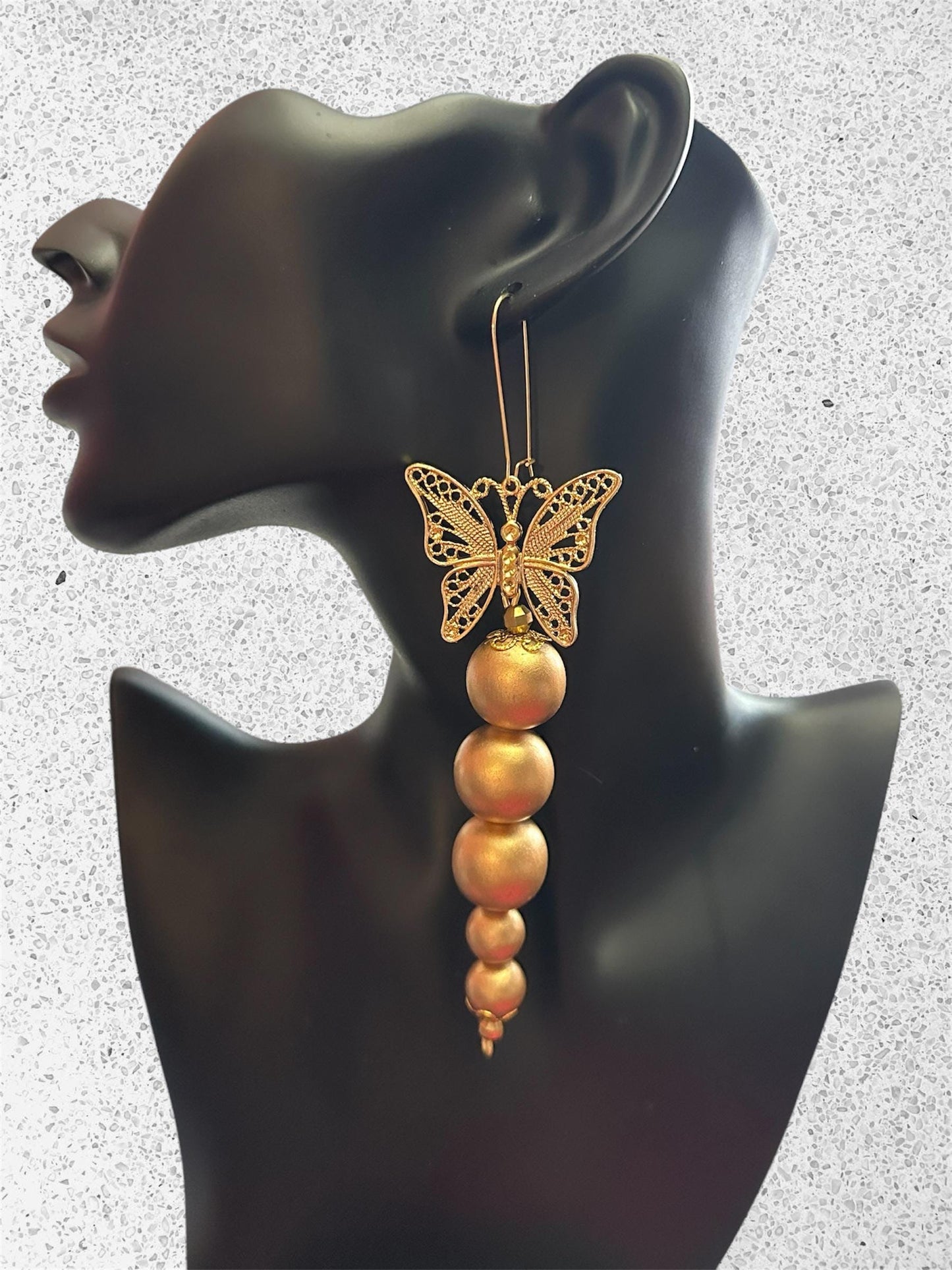 Gold Wood Dangle Earring, Earring Gift for Her, Unique Handmade Jewelry, Christmas Gift, Gift for Girlfriend, For Friend, For Mom, Statement