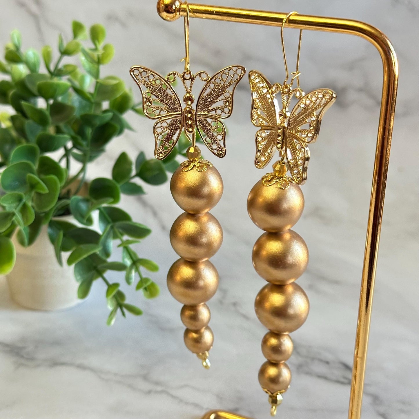 Gold Wood Dangle Earring, Earring Gift for Her, Unique Handmade Jewelry, Christmas Gift, Gift for Girlfriend, For Friend, For Mom, Statement