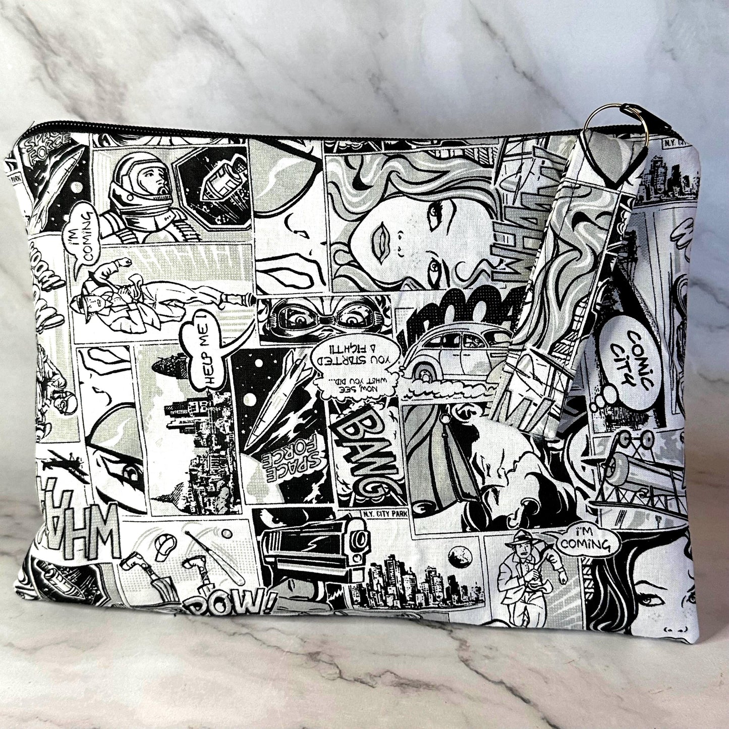 Popart Makeup Bag, Black White, Oversized Clutch Cartoon Makeup Bag Makeup Pouch, Travel Bag, Clutch, Wristlet, Gift for Her, Christmas Gift