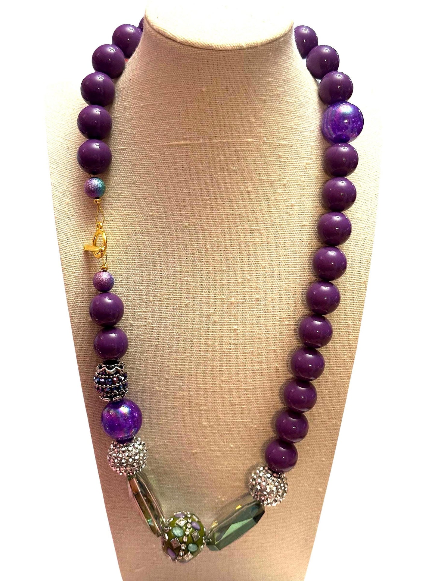 Handmade Purple Crystal Beaded Statement Necklace – Chunky Long Jewelry Gift for Her
