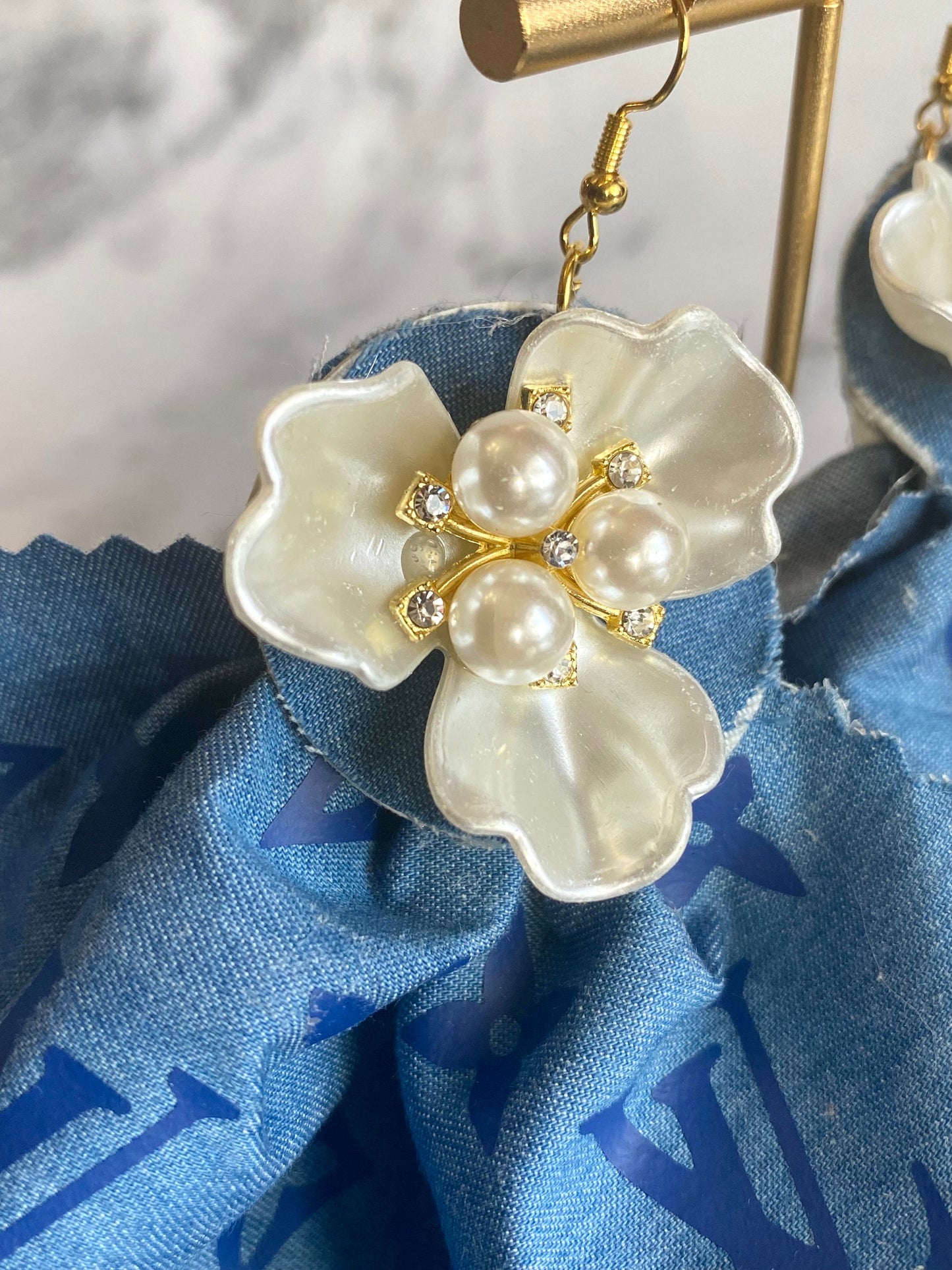 Handmade Earrings, Denim Earrings, Fabric Earrings, Pearl Embellished Earrings, Trendy Earrings, Pearl Earrings, Fashion Earrings, Stylish