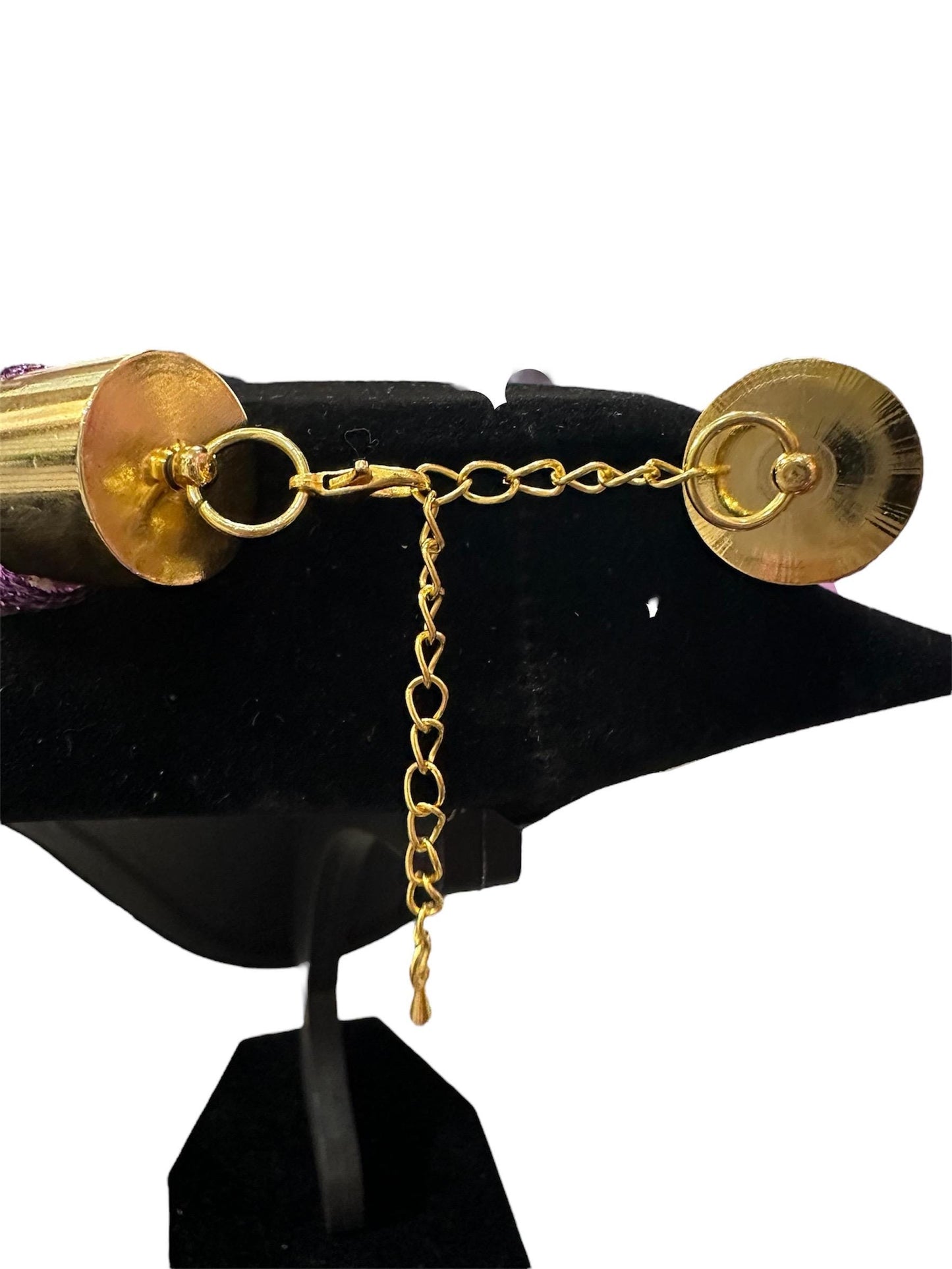 Bold Purple Macrame Statement Necklace – Glitter Knot Bib with Gold Accents – Handmade Sculptural Neckpiece – Designed by Risha
