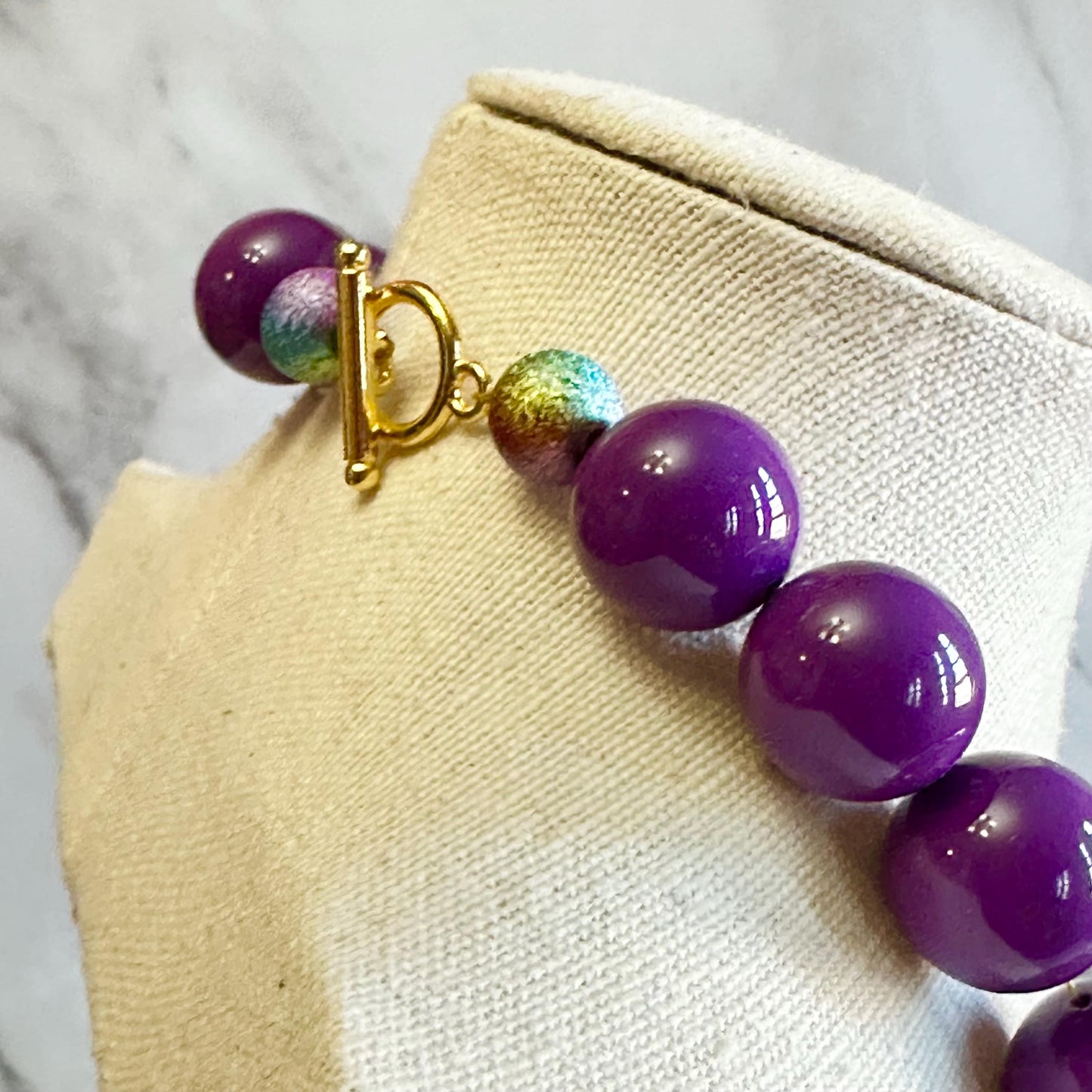 Handmade Purple Crystal Beaded Statement Necklace – Chunky Long Jewelry Gift for Her