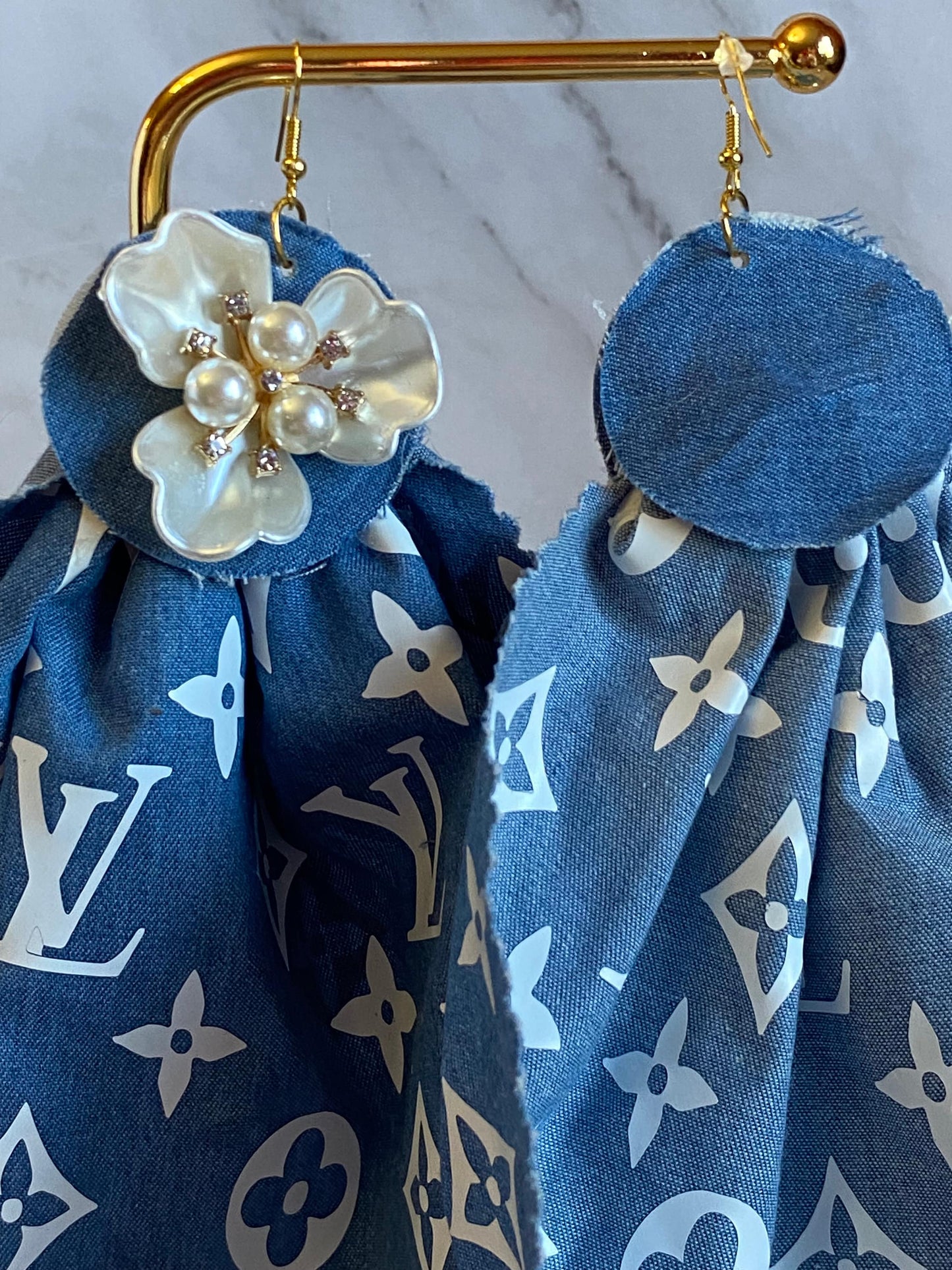 Handmade Earrings, Denim Earrings, Fabric Earrings, Pearl Embellished Earrings, Trendy Earrings, Pearl Earrings, Fashion Earrings, Stylish