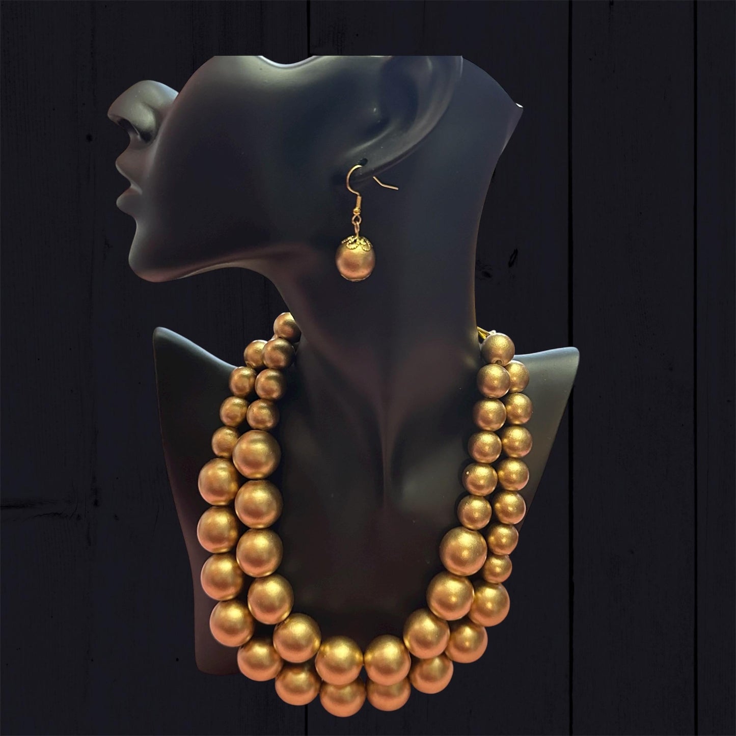 Gold Wood Multi-strand Necklace Set - Lightweight Statement Jewelry for Women