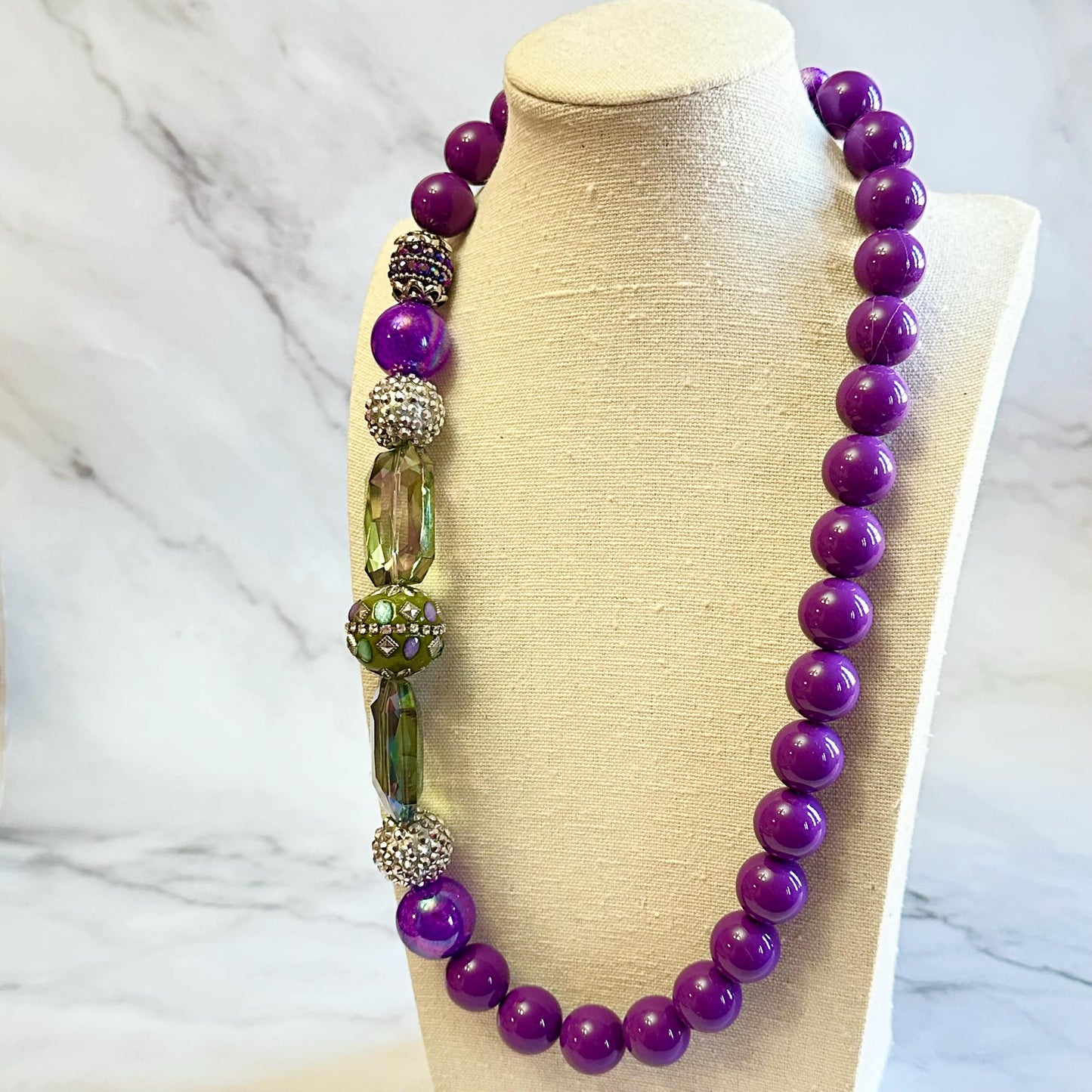 Handmade Purple Crystal Beaded Statement Necklace – Chunky Long Jewelry Gift for Her