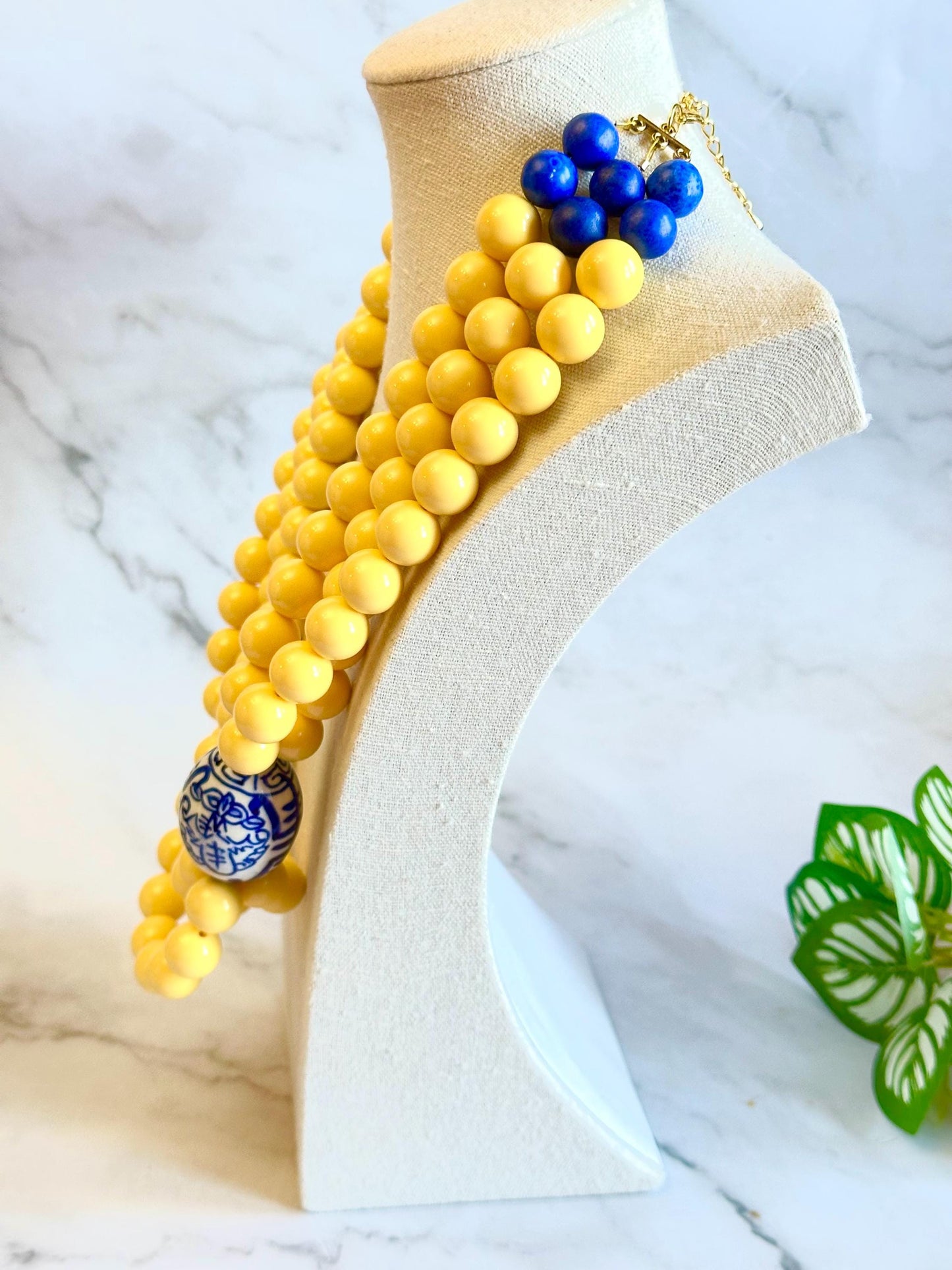 PREORDER Chunky Layered Yellow Beaded Statement Necklace with Egg Focal Bead