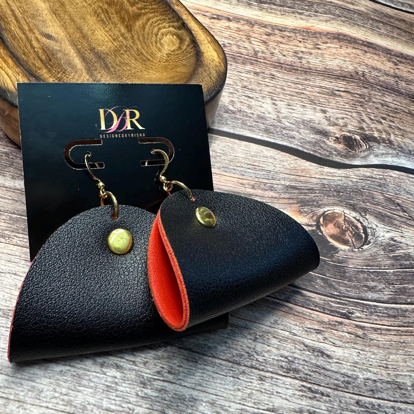 Red and Black Dangle Earrings with Gold Studs - Boho Hypoallergenic Hooks