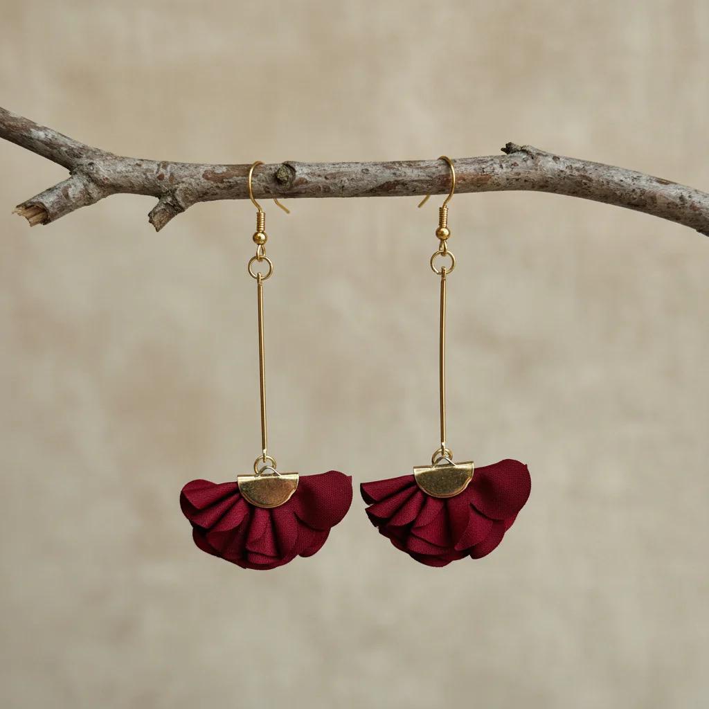 Burgundy and Gold Tassel Earrings: Maroon Statement Earrings for Women