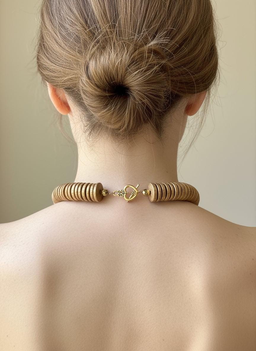 Gold and Green Geometric Handmade Necklace: Lightweight Tribal Beaded Jewelry