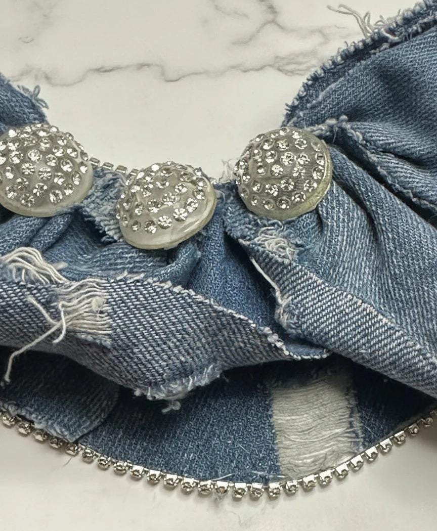 Rhinestone Denim Ruffle Necklace – Trendy Boho Statement Jewelry