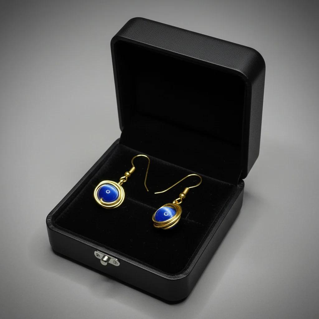 Blue Beaded, Gold Wire-wrapped Dangle Earrings: Lightweight Minimalist Jewelry