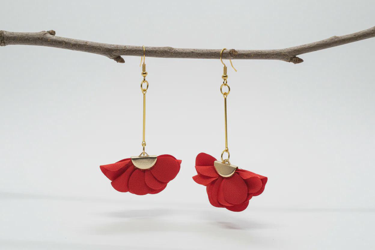 Red and Gold Tassel Earrings: Long Statement Earrings for Women