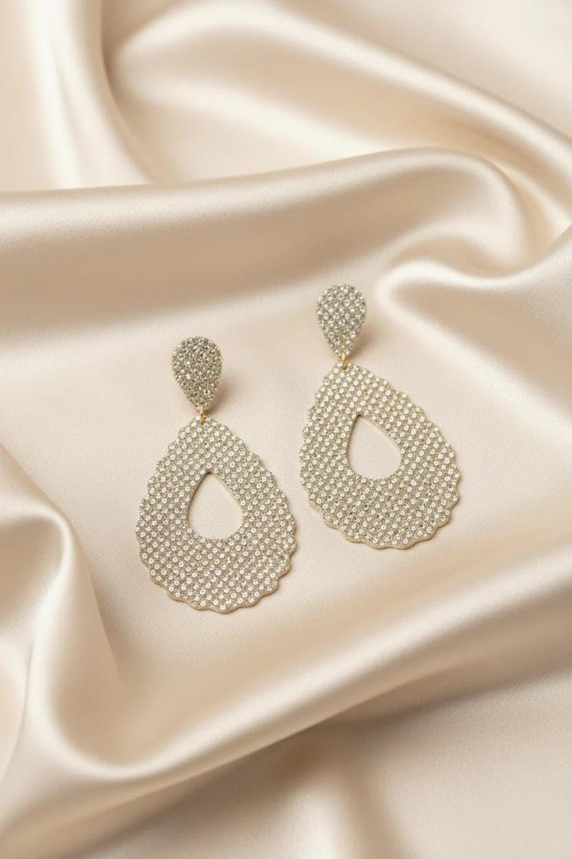 Gold Glitter Teardrop Leather Earrings: Glamorous Dangle Jewelry