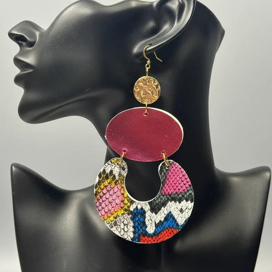 Pink Snakeskin Print Long Earrings: Fuchsia Dangle Statement Earrings