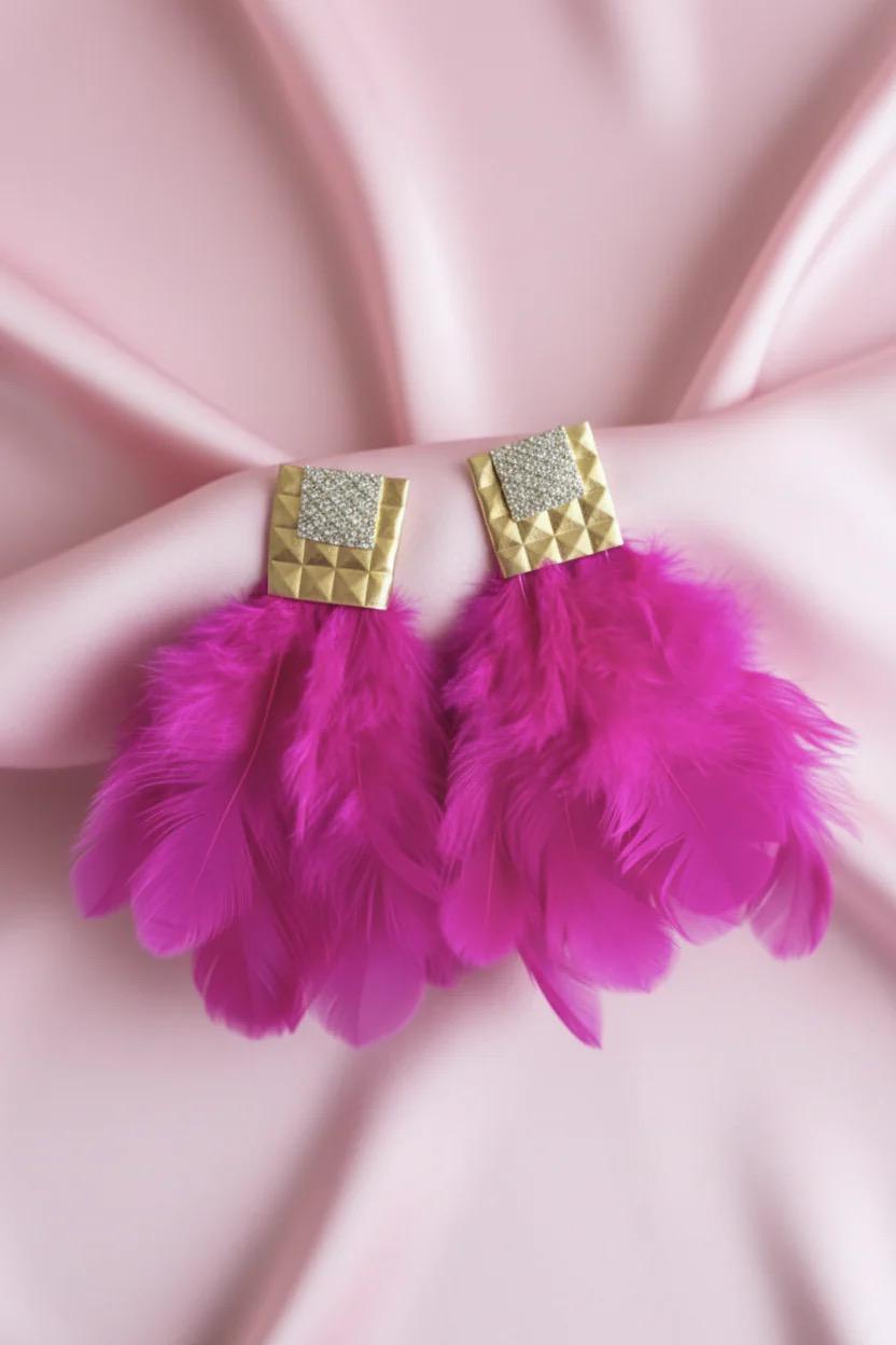 Pink Statement Lightweight Feather Earrings, Bold Spring Summer Jewelry
