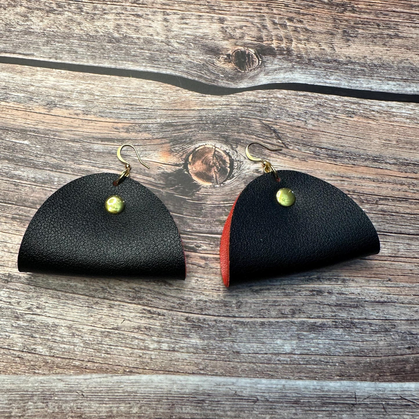 Black and Red Statement Faux Leather Earrings:  Unique Dangle Jewelry