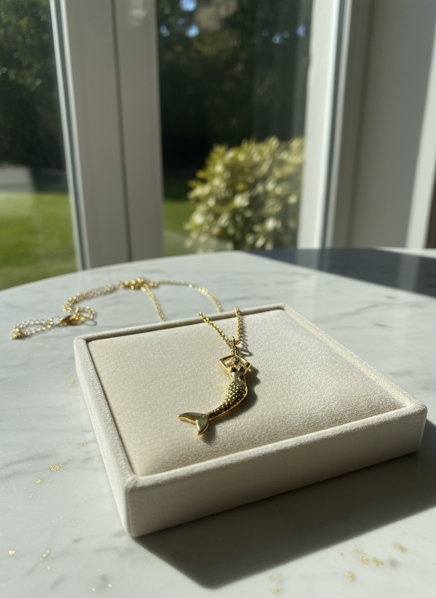 Mermaid Pendant Chain Necklace: 24K Gold Pendant